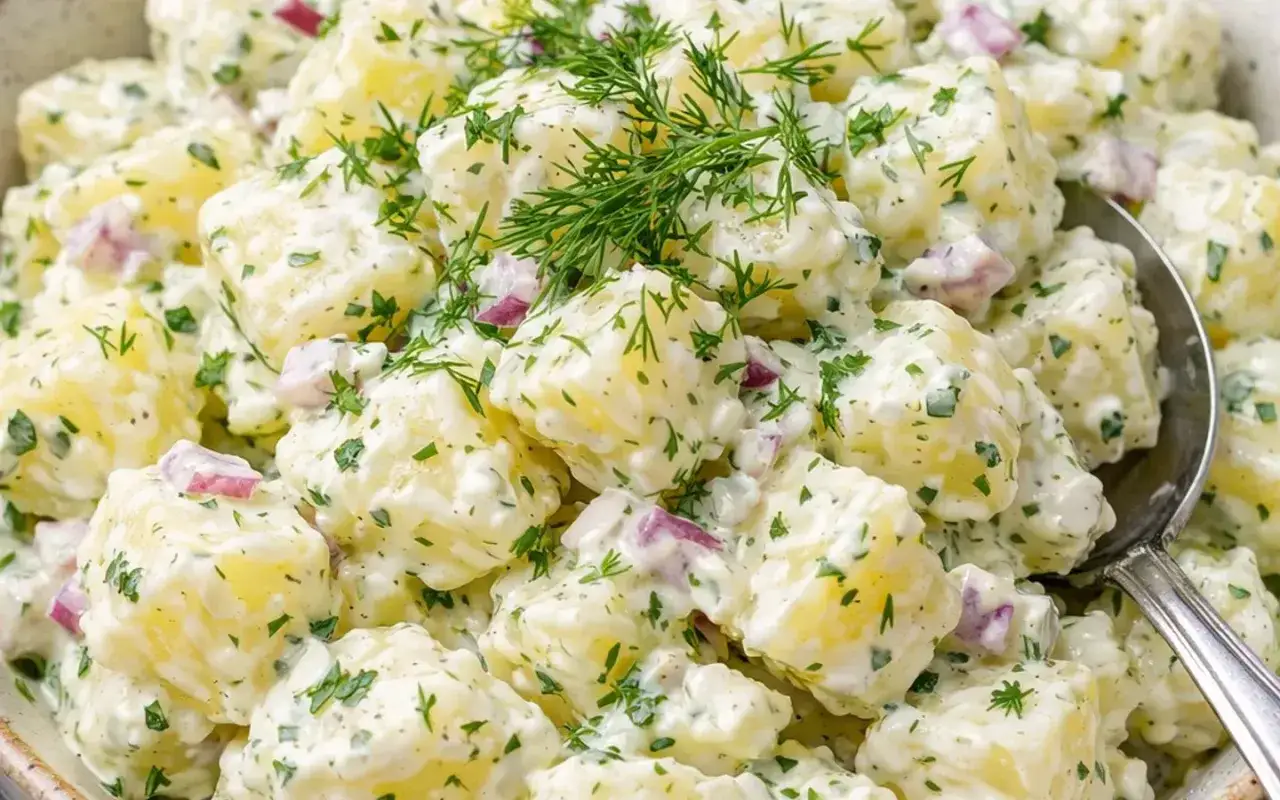 Kr&auml;mig potatissallad med kapris, r&ouml;dl&ouml;k och f&auml;rska &ouml;rter. En klassiker som passar till det mesta.